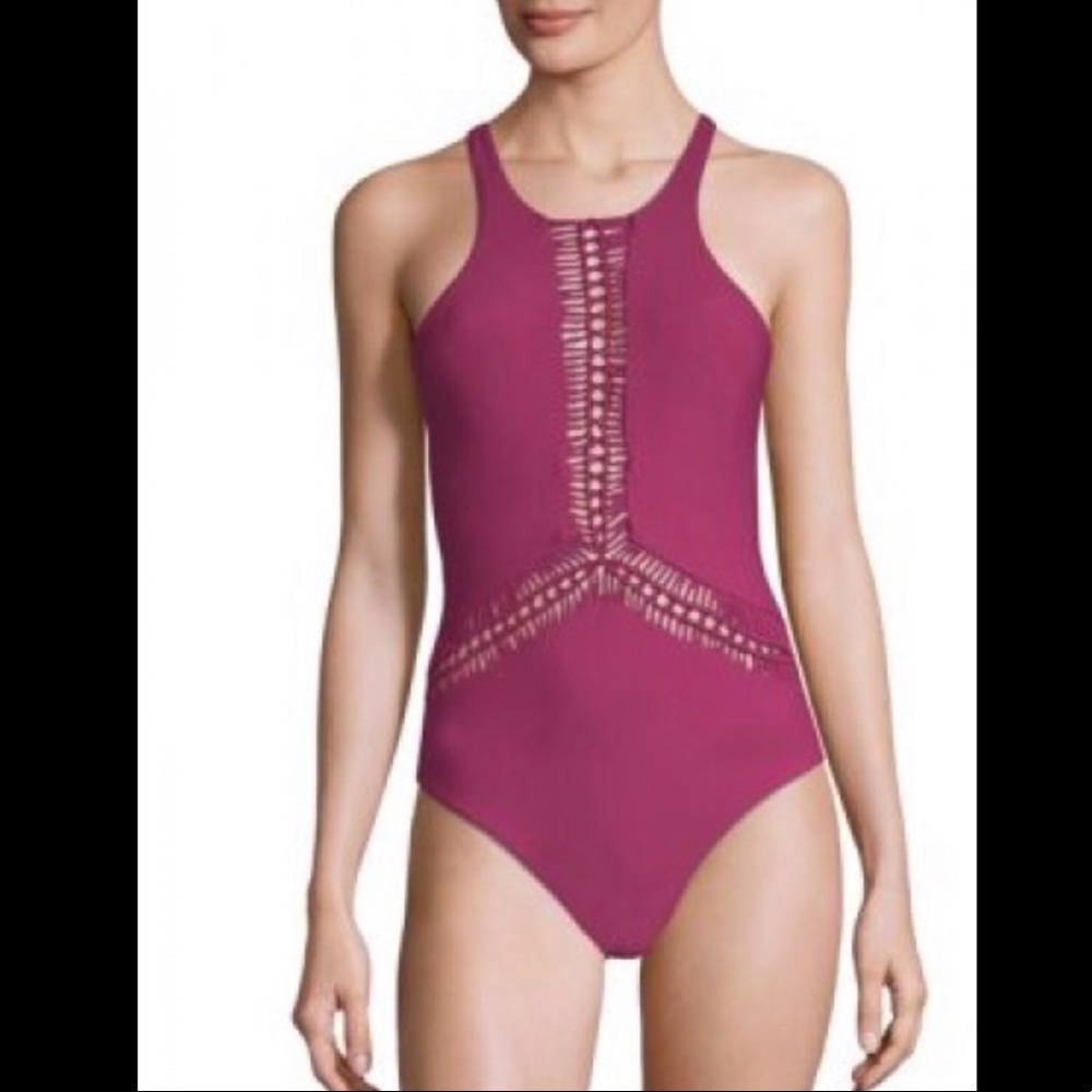Red Carter Swim Macrame High-Neck Maillot